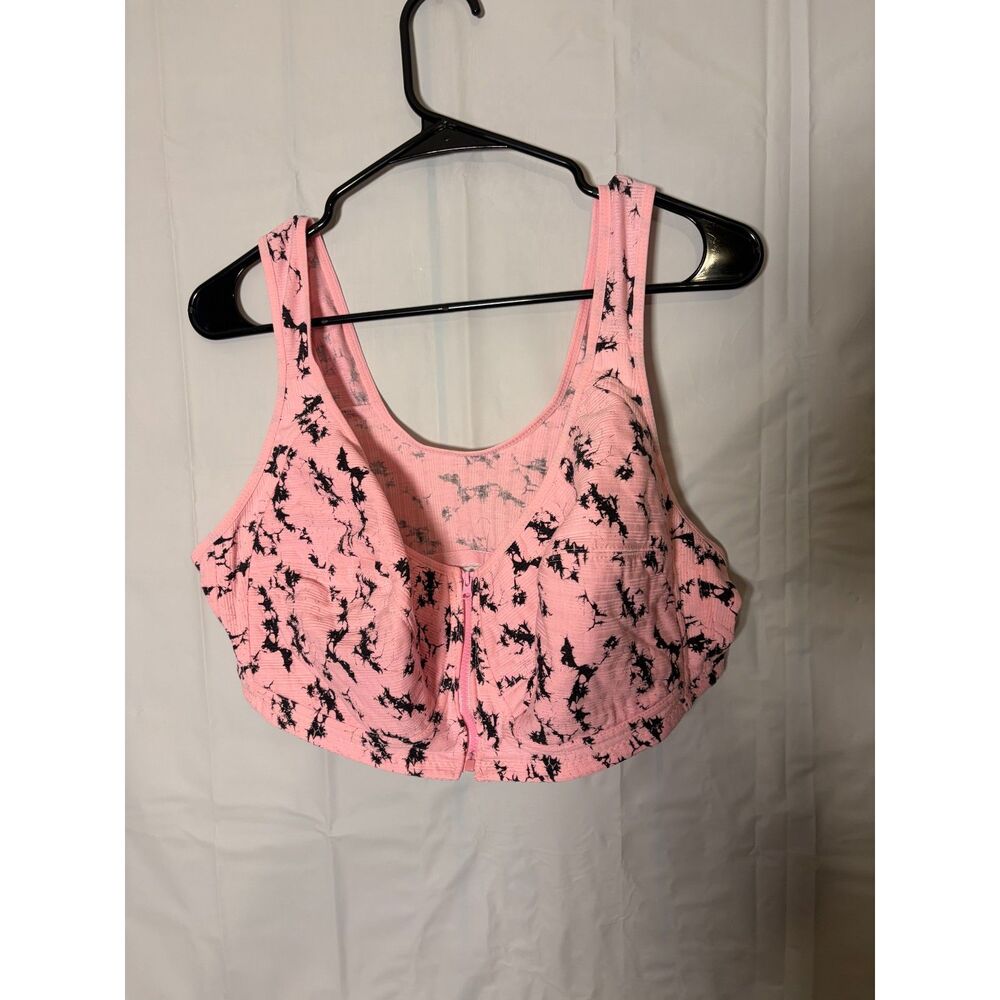 Pink Tie Dye Ribbed Front Zip Bralette Top Womens Plus Size 4XL Crop Sports Bra